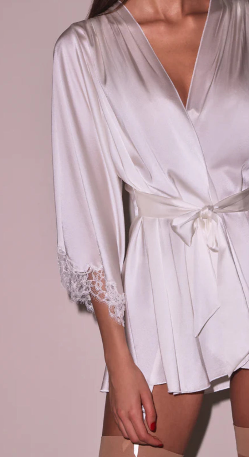 Fleur du Mal Beaded Lace Angel Sleeve Robe