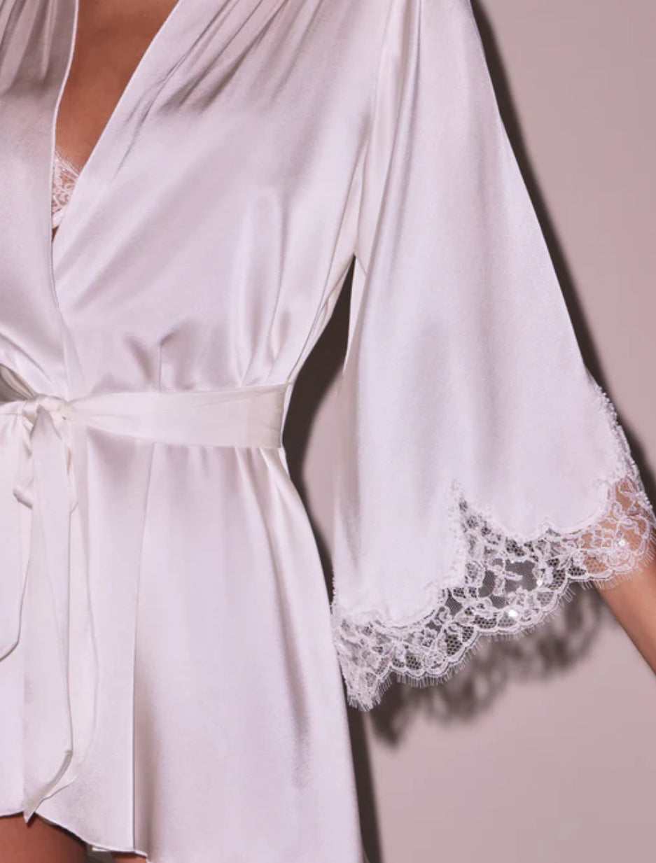 Fleur du Mal Beaded Lace Angel Sleeve Robe