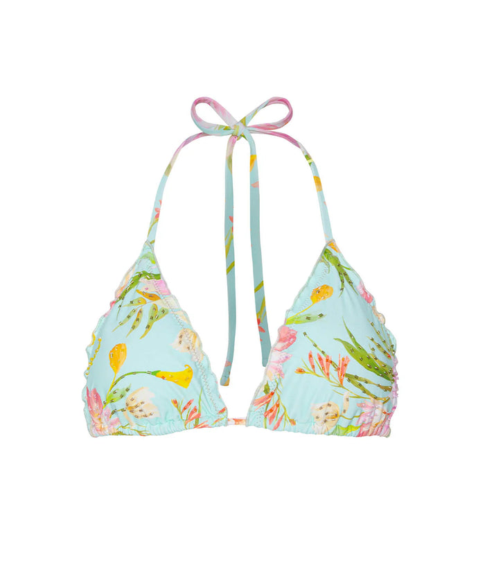 Embroidered Lettuce Edge Bikini Top in Petal