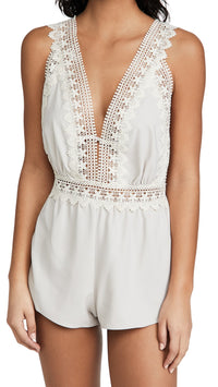 Flora Nikrooz Blythe Charmeuse Romper With Embrioded Lace Trim